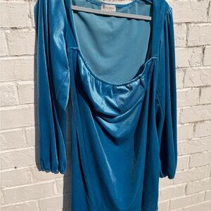 ASOS Velvet Teal Long Sleeve Bustier Dress